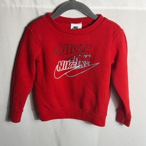 Nike Toddler Red Long Sleeve Sweatshirt Multi Logo Graphic Pullover 2T